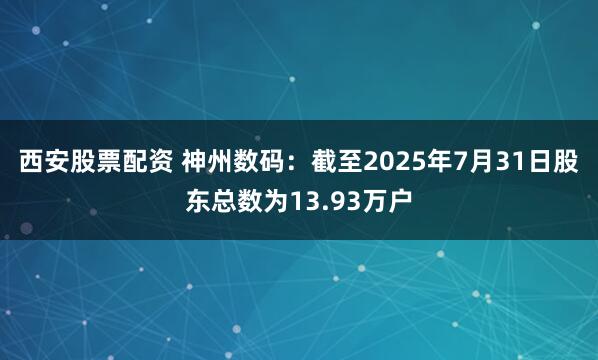 西安股票配资 神州数码：截至2025年7月31日股东总数为13.93万户